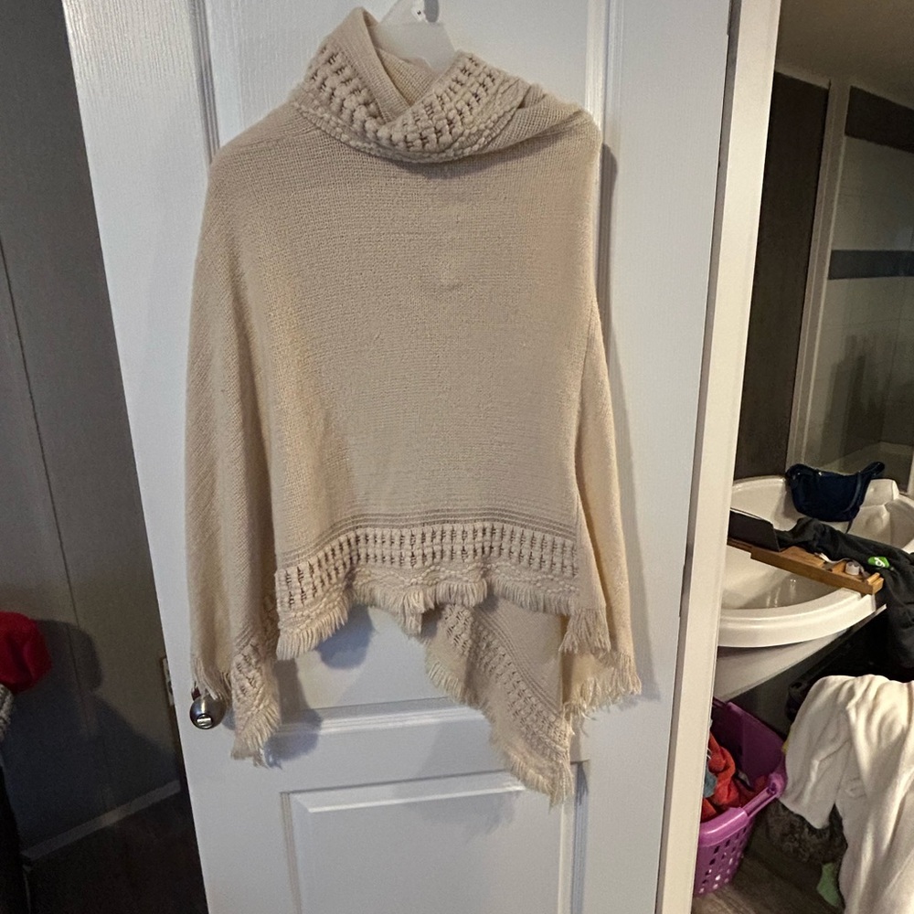 Cream Chunky Turtleneck Sweater with Fringed Hem